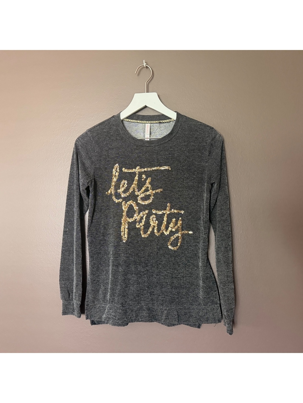 Xhilaration Let’s Party Gold Sequin Charcoal Gray Long Sleeve Top XS